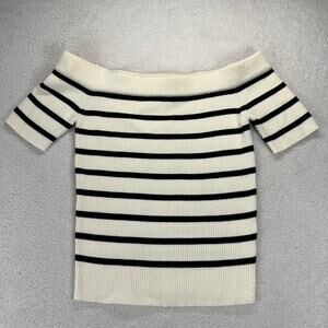 Ellison Off The Shoulder Top Womens Small Black and White Striped Knit Sweater